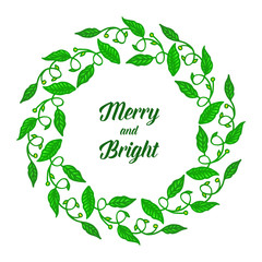 Various shape circle frame with beautiful green leafy flower, for design banner merry and bright. Vector