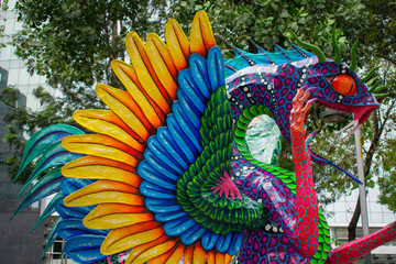 Nov-2018, Mexico City. Day of the dead celebration, colorful craftsmanship of popular skulls and...