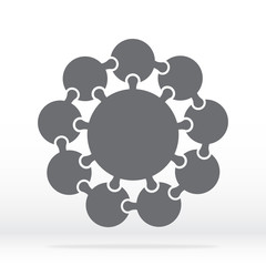 Simple icon puzzle in gray. Simple icon puzzle of the nine circles elements and center on transparent background your web site design, logo, app, UI.  Vector illustration EPS10.