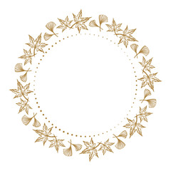 Vector ginkgo and maple leaves vintage style frame. Autumnal background.