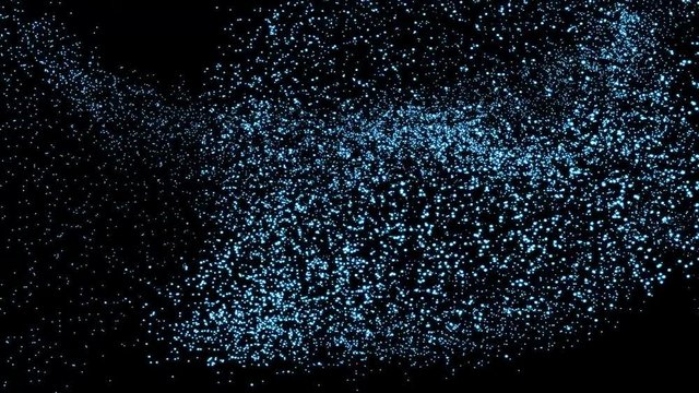Abstract blue powder dust floating on a black background