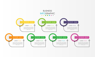 Business data visualization. Timeline infographic element with 7 options, steps, number vector template design