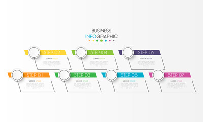 Business data visualization. Timeline infographic element with 7 options, steps, number vector template design