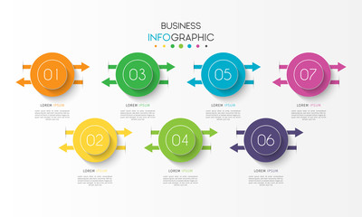 Business data visualization. Timeline infographic element with 7 options, steps, number vector template design