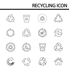Recycling line icons set