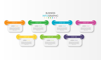 Business data visualization. Timeline infographic element with 7 options, steps, number vector template design