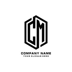 CM initials business abstract logo in the shape of a hexagon, with a thick line connected around the letters