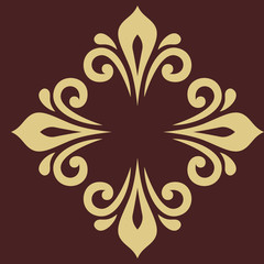 Oriental vector pattern with golden arabesques and floral elements. Traditional classic ornament with golden rhombus. Vintage pattern with arabesques