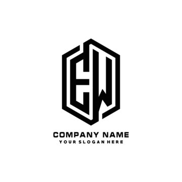 EW initials business abstract logo in the shape of a hexagon,.with a thick line connected around the letters