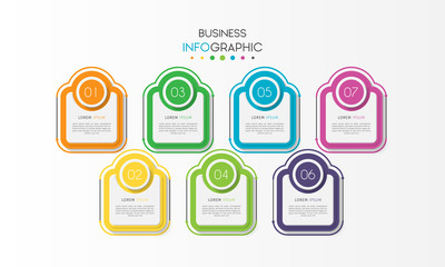 Business data visualization. Timeline infographic element with 7 options, steps, number vector template design