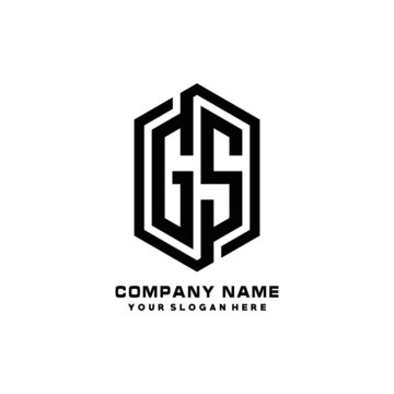 GS initials business abstract logo in the shape of a hexagon,.with a thick line connected around the letters