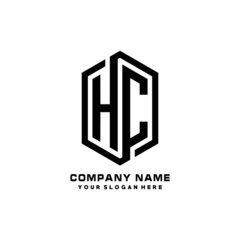 HC initials business abstract logo in the shape of a hexagon, with a thick line connected around the letters