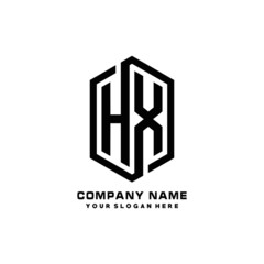 HX initials business abstract logo in the shape of a hexagon, with a thick line connected around the letters