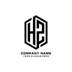 HZ initials business abstract logo in the shape of a hexagon, with a thick line connected around the letters