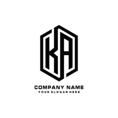KA initials business abstract logo in the shape of a hexagon, with a thick line connected around the letters - obrazy, fototapety, plakaty