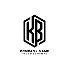KB initials business abstract logo in the shape of a hexagon, with a thick line connected around the letters