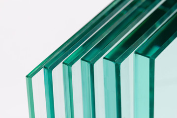 Clear glass from factories of various sizes arranged in multiple sheets