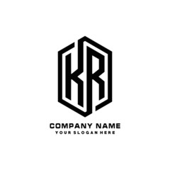 KR initials business abstract logo in the shape of a hexagon, with a thick line connected around the letters