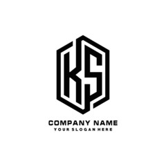 KS initials business abstract logo in the shape of a hexagon, with a thick line connected around the letters