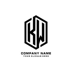 KW initials business abstract logo in the shape of a hexagon, with a thick line connected around the letters