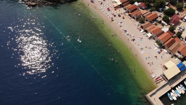Beautiful paradise beach, aerial view from above. Cres Island, Beli, Croatia. August, 2019