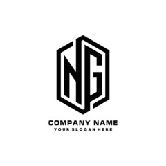 NG initials business abstract logo in the shape of a hexagon, with a thick line connected around the letters