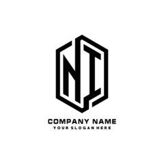 NI initials business abstract logo in the shape of a hexagon, with a thick line connected around the letters