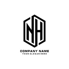 NH initials business abstract logo in the shape of a hexagon, with a thick line connected around the letters