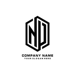 NV initials business abstract logo in the shape of a hexagon, with a thick line connected around the letters