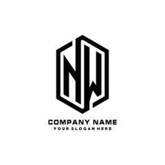 NW initials business abstract logo in the shape of a hexagon, with a thick line connected around the letters