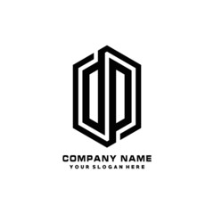 OO initials business abstract logo in the shape of a hexagon, with a thick line connected around the letters