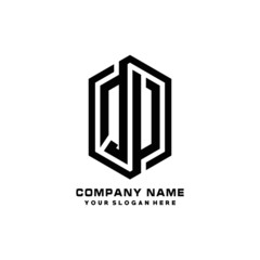 QV initials business abstract logo in the shape of a hexagon, with a thick line connected around the letters