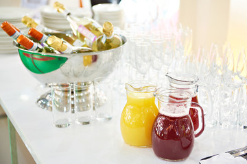 Drinks and bottles of wine