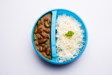 Rajmah / Razma Chawal in tiffin or lunch box, selective focus