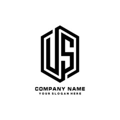 US initials business abstract logo in the shape of a hexagon, with a thick line connected around the letters