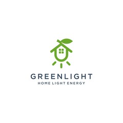 logo design for lighting or energy saving lamps or lights that shine with the house and leaves