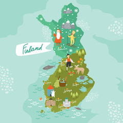 Map of Finland. Lapland. The country of Scandinavia. The European Union. Traditional food. National cuisine. National Costume. Fin in traditional dress