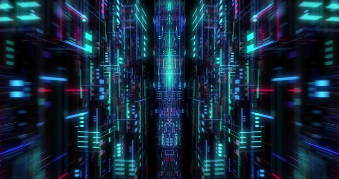 Big data visualization with digital grid motion. Analysis of information, cloud computing, internet of things, network technology. Visual data infographics. Seamless loop, 3D render