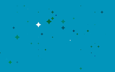 Light Blue, Green vector cover with small and big stars. Stars on blurred abstract background with gradient. The pattern can be used for websites.