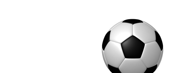 Soccer Ball, Football Banner With Free Copy Space - Black And White 3D Illustration Isolated On White Background