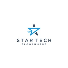 technology logo design or star with pixel