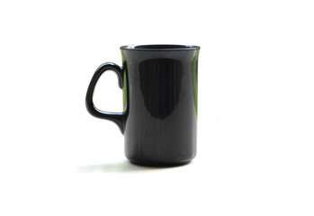 A black coffee cup on a white background