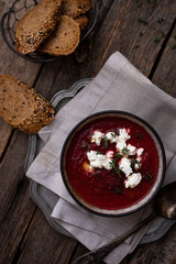 Beetroot and goat cheese soup