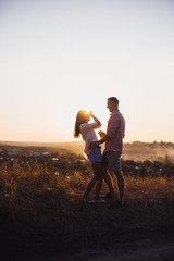 Young couple are happy together.  they send Genuine emotions  to the world.