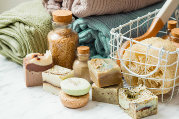 Fototapeta na wymiar Zero waste and organic homemade spa cosmetics close up