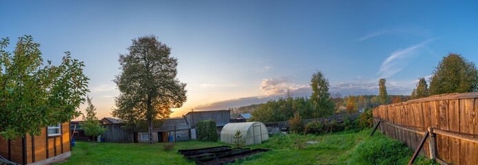 Fototapeta na wymiar Morning at the village farmstead. Yakshur-bodinsky district, Udmurt Republic, Russia.