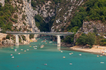  The bridge at Lac de Sainte-Croix, Gorges du Verdon, Verdon Gorge Provence-Alpes-Cote d'Azur, Provence, France, Europe