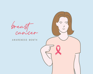 Breast Cancer Awareness, women wearing ribbons for breast cancer. Vector Illustration