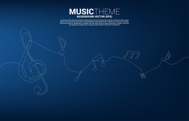 Vector music melody note dancing flow from single line . Concept background for song and concert theme.