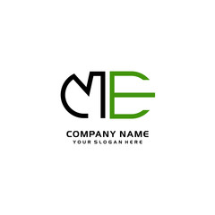 Icon Design Logo Letters ME Minimalist, oval-shaped logo, with colors, black, green, orange